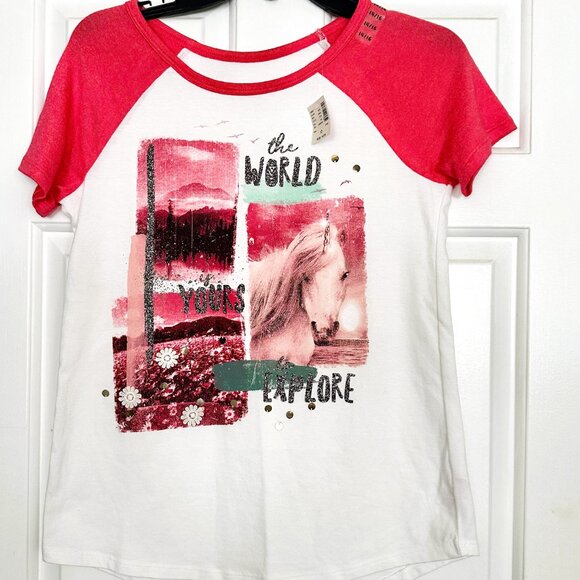NWT Girls Justice Short Sleeve Top - The World is Yours to Explore - Picture 2 of 6